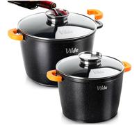Vilde | Batterie de cuisine - 4 pièces - Revêtement antiadhésif - Induction - Grands faitouts avec couvercle - 6,7 / 9,7 L