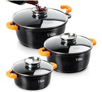 Vilde | Batterie de cuisine - 6 pièces - Revêtement antiadhésif - Induction - Faitouts durables avec couvercle - 2,1 / 4 / 5,8 L