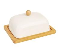 VILDE Beurrier en Porcelaine 16 x 13 x 8,5 cm - Couvercle en bambou - Design élégant et pratique