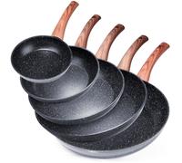 VILDE Black&Wood - Lot de 5 poêles en aluminium 16/20/24/28/32 cm - Revêtement antiadhésif en granit - Tous feux dont induction