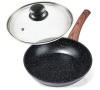 VILDE Black&Wood Poêle à frire 20 cm avec couvercle en verre - Revêtement antiadhésif granit - Tous feux dont induction