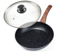 VILDE Black&Wood Poêle à frire 24 cm avec couvercle en verre - Revêtement antiadhésif granit - Tous feux dont induction