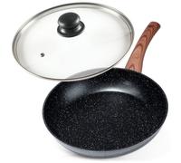 VILDE Black&Wood Poêle à frire 26 cm avec couvercle en verre - Revêtement antiadhésif granit - Tous feux dont induction