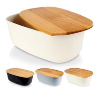 Vilde boîte à pain avec planche en bois crème - Grande boîte de rangement - 39 x 23,5 x 15,5 cm