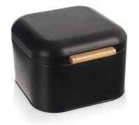 VILDE Boîte à Pain Métal Noire 21,5 x 20 x 14,5 cm - Couvercle en Bambou - Design Moderne et Compact