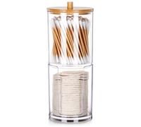 VILDE Boite de rangement pour salle de bain pour Coton et Coton-tige - Acrylique transparent avec couvercle en bambou