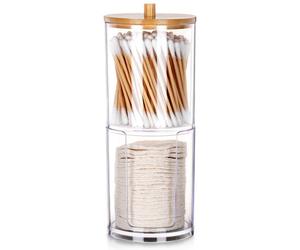 VILDE Boite de rangement pour salle de bain pour Coton et Coton-tige - Acrylique transparent avec couvercle en bambou