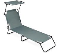 Vilde | Chaise Longue de Jardin avec Pare-Soleil - Bain de Soleil Pliant Tripode - Réglable jusqu'à 120 kg - Gris