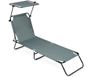 Vilde | Chaise Longue de Jardin avec Pare-Soleil - Bain de Soleil Pliant Tripode - Réglable jusqu'à 120 kg - Gris