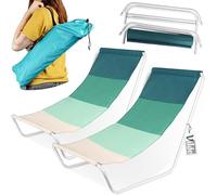 Vilde - Chaise Longue de Jardin Pliable et Légère pour Balcon et Plage - Portable - Lot de 2 - Bleu Vert