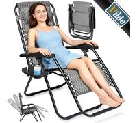 Vilde | Chaise Longue de Jardin - Zero Gravity - Pliante avec Porte-Gobelet et Appui-Tête - Max 120 kg - Bain de Soleil Gris