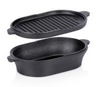Vilde Cocotte en fonte 2 en 1 avec couvercle 28 x 16 cm | Rectangulaire, Poêle à griller pour induction, gaz, four électrique