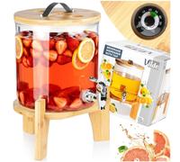 Vilde | Distributeur de Boisson 5 L avec Robinet et Support Bambou - Verre Résistant à la Chaleur - Thermomètre et Valve de Purge