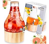 Vilde | Distributeur de Boisson XXL 6,5 L avec Robinet et Support Bambou - En Verre - Couvercle en Bambou - Pour Limonade et Fête
