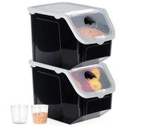 Vilde Lot de 2 boîtes de conservation empilables de 12 l | Boîte de rangement pour légumes, fruits avec couvercle et rabat, Récipient pour pommes de terre et oignons