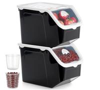 Vilde Lot de 2 contenants de conservation 12L empilable | Boîte de rangement pour légumes et fruits avec couvercle et clapet, Récipient pour pommes de terre et oignons