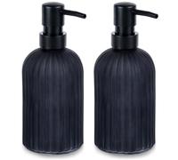 Vilde Lot de 2 distributeurs de Savon en Verre Noir | 400 ml, Distributeur de savon liquide avec pompe en bambou, Distributeur de savon pour cuisine et salle de bain