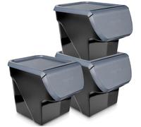 Vilde Lot de 3 boîtes de conservation 13L empilables - Boîte de rangement pour légumes et fruits avec couvercle et rabat - Récipient pour pommes de terre et oignons - Boîte de conservation pour
