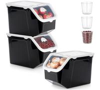 Vilde Lot de 3 boîtes de conservation empilables de 12 l | Boîte de rangement pour légumes, fruits avec couvercle et rabat, Récipient pour pommes de terre et oignons