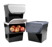 VILDE Lot de 3 conteneurs de stockage 34x26x27,5 cm - Plastique alimentaire - couvercles colorés - compatibles congélateur
