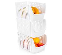 VILDE Lot de 3 Conteneurs de stockages 29x21x16 cm - Plastique robuste - surface perforée - empilables - Blanc