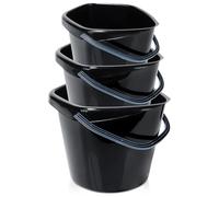 Vilde Lot de 3 seaux de Nettoyage en Plastique | 5 l, 10 l, 14 l, Avec poignée de bec verseur, Pour le nettoyage du jardin, de l'atelier, Léger et robuste, Noir