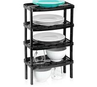 VILDE Lot de 4 étagères de cuisine empilables - Plastique robuste - pieds ajustables - idéal pour optimiser l'espace