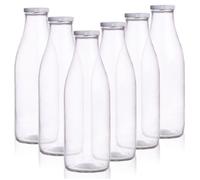 VILDE Lot de 6 bouteilles en verre 1L - Bouchons à vis - Idéal pour lait, jus, limonade - Durable et pratique