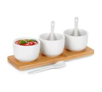 VILDE Lot de 7 Bols à apéritif - en céramique avec cuillères sur plateau en bambou - Idéal pour snacks et sauces - Blanc