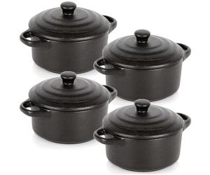 Vilde | Plat à four - Avec couvercle - Noir - 450 ml - En porcelaine - Ustensiles de cuisine - 4 pièces