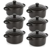 Vilde | Plat à four - Avec couvercle - Noir - 450 ml - En porcelaine - Ustensiles de cuisine - 6 pièces