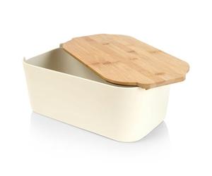 Vilde Porte-pain Rectangulaire avec Table en Bois Couleur Crème, Panier à Pain, Boîte à Pain, 33 x 18,5 x 12 cm