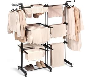 Vilde | Séchoir à linge - Séchoir à linge XXL - 78-130 cm - Noir - Métal, Peu encombrant, Réglable en hauteur