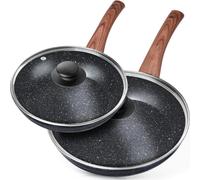 Vilde | Set de 2 poêles - Poêle à frire 20/26 cm - avec couvercle - Poêle à induction avec revêtement anti-adhésif - BLACK and WOOD