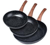 Vilde | Set de 3 poêles - Poêle à frire 20/24/28 cm - Poêle à induction avec revêtement anti-adhésif - BLACK and WOOD