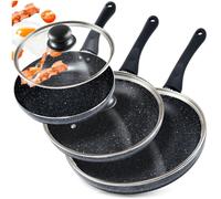 Vilde | Set de 3 poêles - Poêle à frire 20 / 24 / 28 cm - Poêle à induction avec revêtement anti-adhésif - BLACK LINE