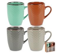 VILDE Set de 4 mugs 400 ml - Céramique avec décoration en relief - Lavables au lave-vaisselle - poignées ergonomiques