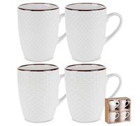 VILDE Set de 4 mugs 400 ml - Céramique blanche avec décoration en relief - Lavables au lave-vaisselle - poignées ergonomiques