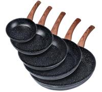 Vilde | Set de 5 poêles - Poêle à frire 16/20/24/28/32 cm - Poêle à induction avec revêtement anti-adhésif - BLACK and WOOD