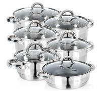 Vilde | Set de cuisson 6 pièces - avec couvercles en verre - Faitouts 1 / 1,75 / 2,5 / 3,4 / 5,8 L - Poêle 3,1 L - Acier inoxydable - INOXCELLENT
