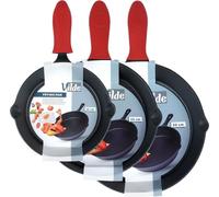 Vilde | Set de poêles - 20 cm / 25 cm / 30 cm - Avec revêtement en silicone - Poêle en fonte - Convient à l'induction