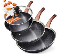 Vilde | Set de poêles - Avec couvercles en verre - 20 / 24 / 28 cm - Antiadhésif - Poêles à induction