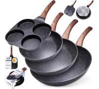 Vilde | Set de poêles en granit - 20/24/28 cm - Poêle à oeufs - Noir - Antiadhésif - Adapté à l'induction