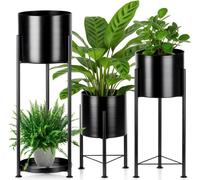 Vilde | Set de supports pour plantes - 3 pièces - Supports à fleurs en métal - Noir - Avec pots de fleurs