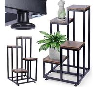 Vilde Support pour plantes en métal noir - Étagère à fleurs à 4 niveaux - Support stable de 69 cm de haut - Décoration en bois MDF - Pour intérieur/balcon/terrasse - Style industriel avec capacité de
