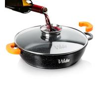 Vilde TERRUNA AROMA Poêle profonde en granit avec couvercle en verre, 2,1 l, revêtement antiadhésif, passe au four, avec poignées en silicone et couvercle aromatique