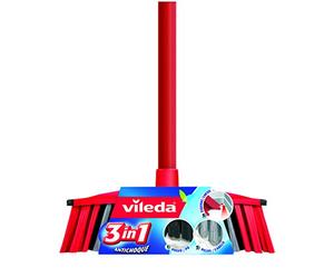 Vileda anti-choc 3 en 1 Ensemble et bâton de brosse, 3 poils différents, convient à toutes les surfaces, rouge et noir