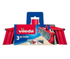 Vileda - Balai 3Action - Balai Caoutchouc pour Intérieur - Nettoyeur Sol Efficace et Agréable avec Manche Télescopique - Composition en PET - 3 Types de Fibres - Tous Types de Sol et Coins