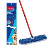 Vileda Balai Microfibre Flip Mop Pet Pro, Rouge, Grand | Ramasse jusqu'à trois fois plus de poils d'animaux, fonction de rabat pour un nettoyage 2 en 1, tête lavable en machine