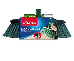 Vileda Balai Recycled 2 en 1, Balai pour intérieur, 85% de matériau recy ibres 100% recy s, Fibres Noires pour poudres Fines, Fibres Vertes pour Poils et Cheveux, fabriqué en Italie, Love It